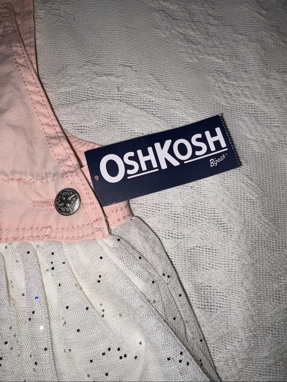 OshKosh Pink Bunny Embroidered Tulle Pinafore Dress BNWT 18m